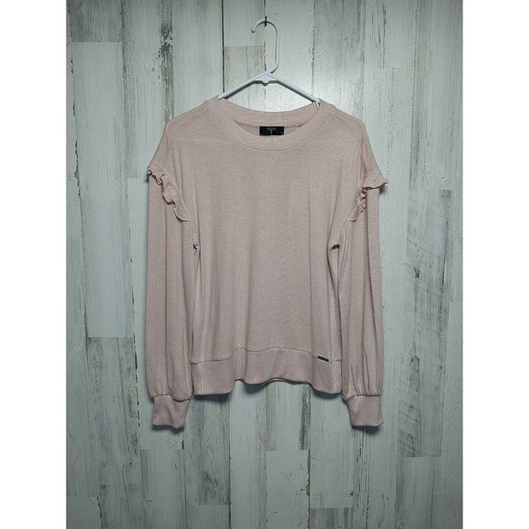 Tahari Women's Medium Ruffle Sleeve Lightweight Sweater In Blush - Picture 1 of 8
